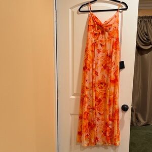 Lulu's Vibrant Orange Floral Maxi Dress